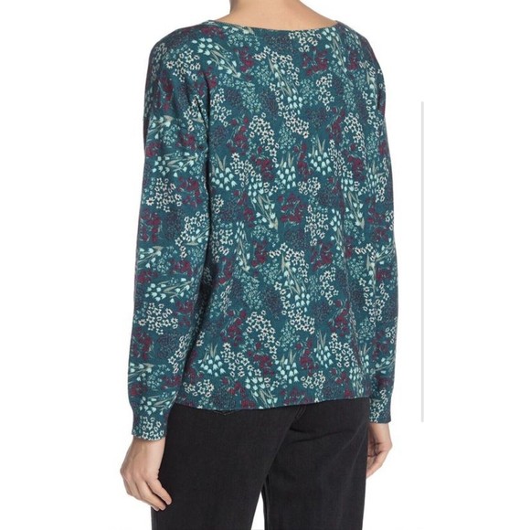 Joie Eloisa Green Floral Knit Boatneck Pullover Sweater Top Cashmere Blend XS - Picture 3 of 5